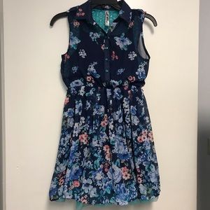 Knitworks floral tulle button up dress navy blue